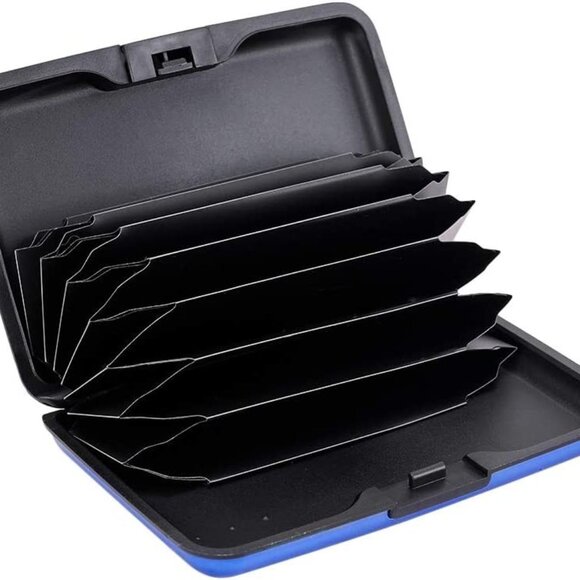 Blue - Metal Wallet Credit Card Holder, Women Men‎ Aluminum RFID, Hard Case - Picture 6 of 10